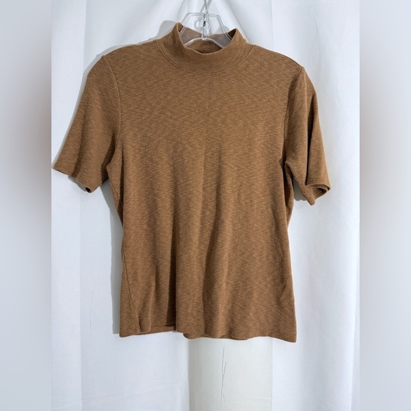 Joie Super Soft Ribbed Mock Neck Lightweight Sweater Top With Short Sleeves - Picture 2 of 9